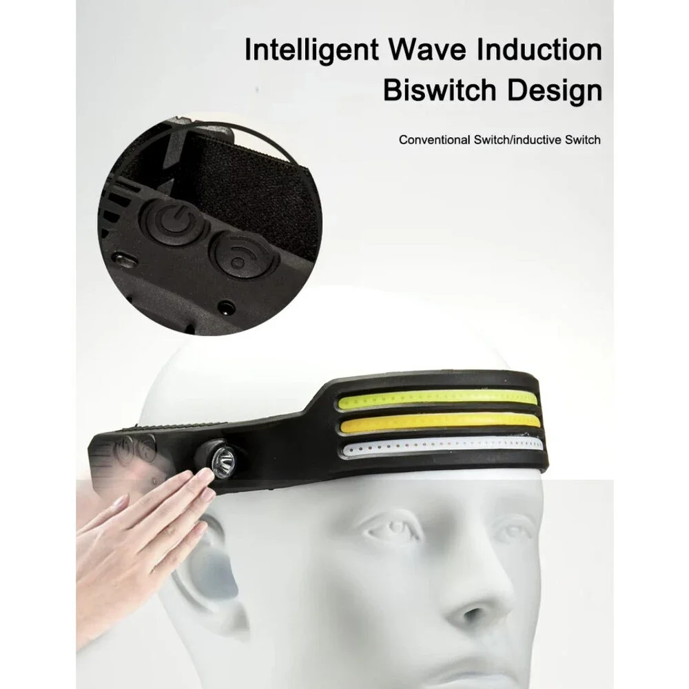Rechargeable Head lamp light with COB Waterproof Sensor LED Headlamp